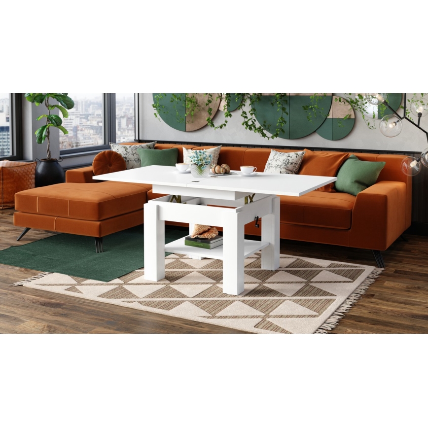 Mesa de centro extensible con tablero elevable CALEB 75/150x75 cm blanca