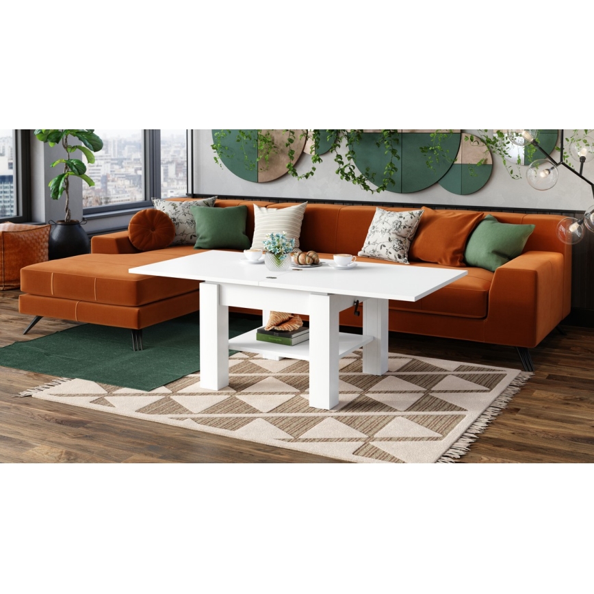 Mesa de centro extensible con tablero elevable CALEB 75/150x75 cm blanca