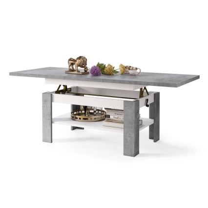 Mesa de centro extensible con tablero elevable ROY 130/170x65 cm gris hormigón/blanco