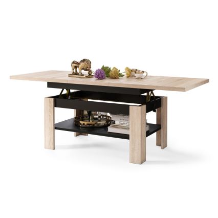 Mesa de centro extensible con tablero elevable ROY 130/170x65 cm roble sonoma/negro