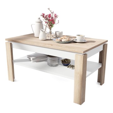 Mesa de centro extensible con tablero elevable y balda ADEN, roble Sonoma/blanco