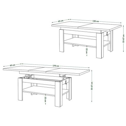 Mesa de centro extensible con tapa elevable ROY 130/170x65 cm blanca