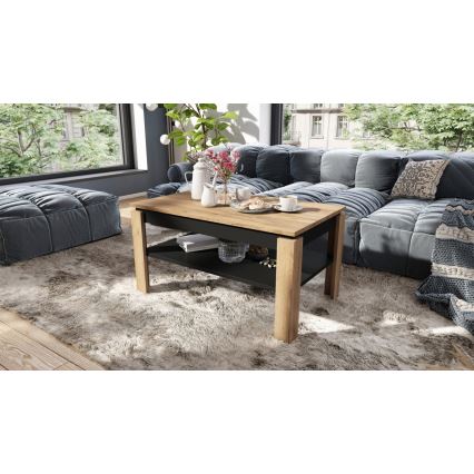 Mesa de centro extensible con tapa elevable y estante ADEN roble craft/negro