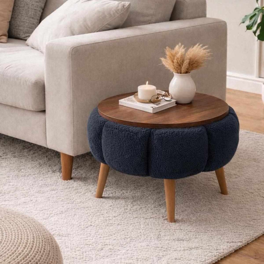Mesa de centro FELPO Ø 45 cm azul/nogal