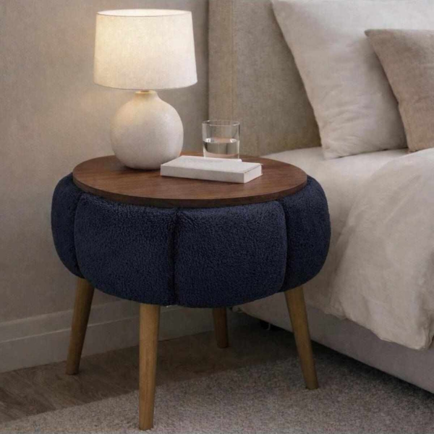 Mesa de centro FELPO Ø 45 cm azul/nogal