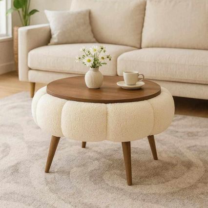 Mesa de centro FELPO Ø 45 cm beige/nogal