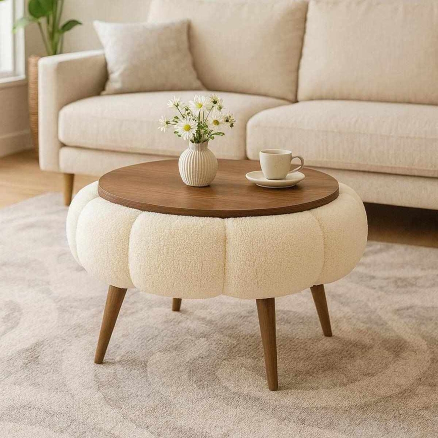 Mesa de centro FELPO Ø 45 cm beige/nogal