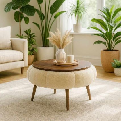 Mesa de centro FELPO Ø 45 cm beige/nogal