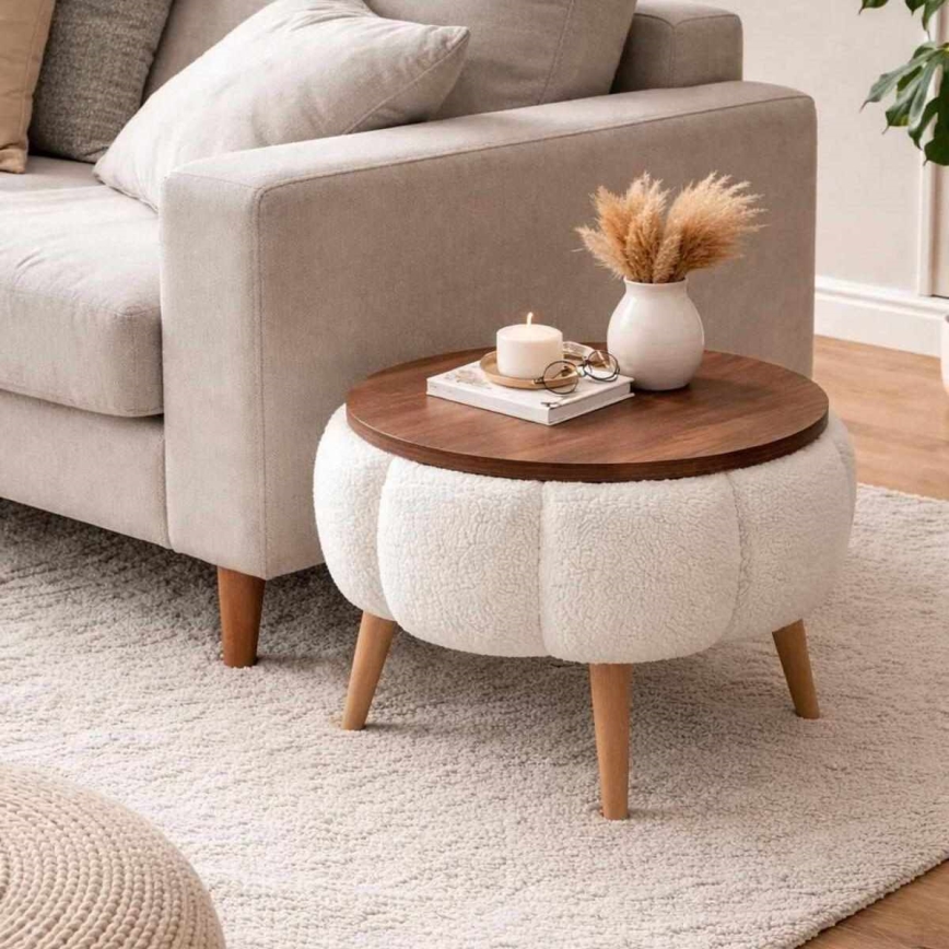 Mesa de centro FELPO Ø 45 cm blanco/nogal