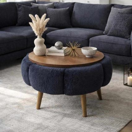 Mesa de centro FELPO Ø 60 cm azul/nogal