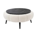 Mesa de centro FELPO Ø 60 cm negro/blanco/acabado de mármol