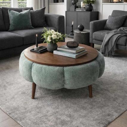 Mesa de centro FELPO Ø 60 cm verde/nogal