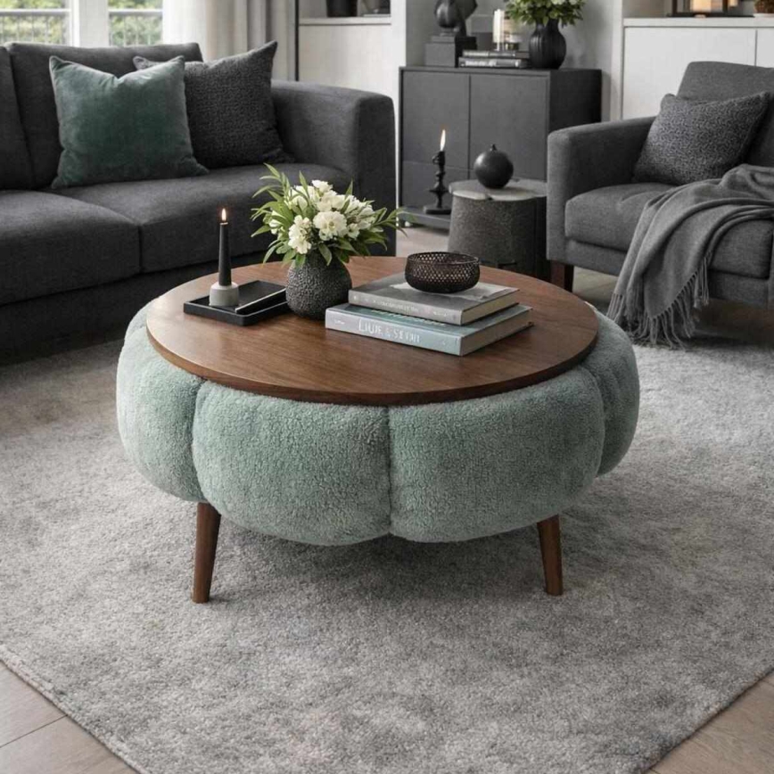 Mesa de centro FELPO Ø 60 cm verde/nogal