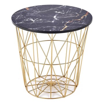 Mesa de centro HARISSA 41x42 cm dorado/negro decoración de mármol