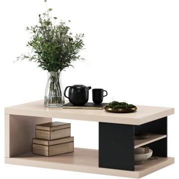 Mesa de centro LORA con estante y compartimento de almacenamiento beige/negro