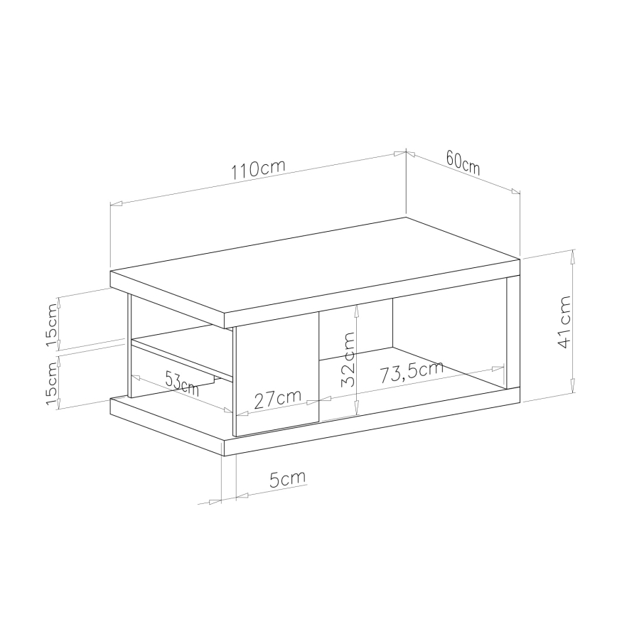 Mesa de centro LORA con estante y compartimento de almacenamiento beige/negro