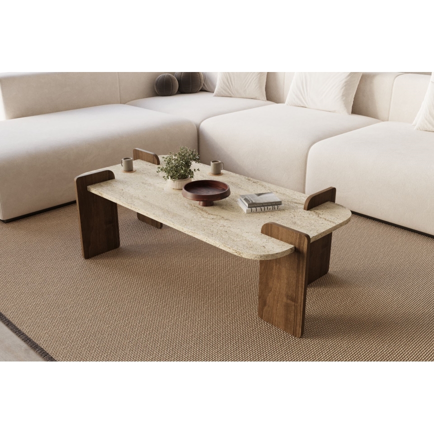 Mesa de centro PURO 120x60 cm nogal/travertino