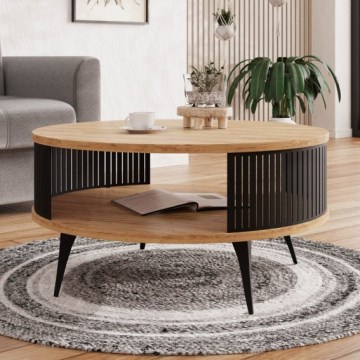 Mesa de centro ROENNI 44x75 cm negro/dorado roble