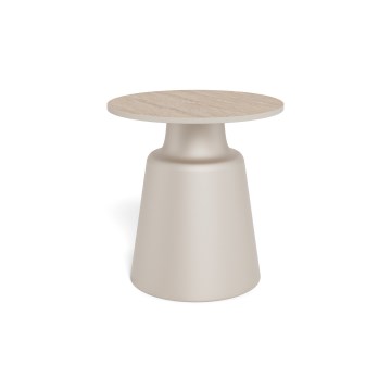 Mesa de centro SANTORINI, diámetro 45 cm, travertino/gris/cerámica