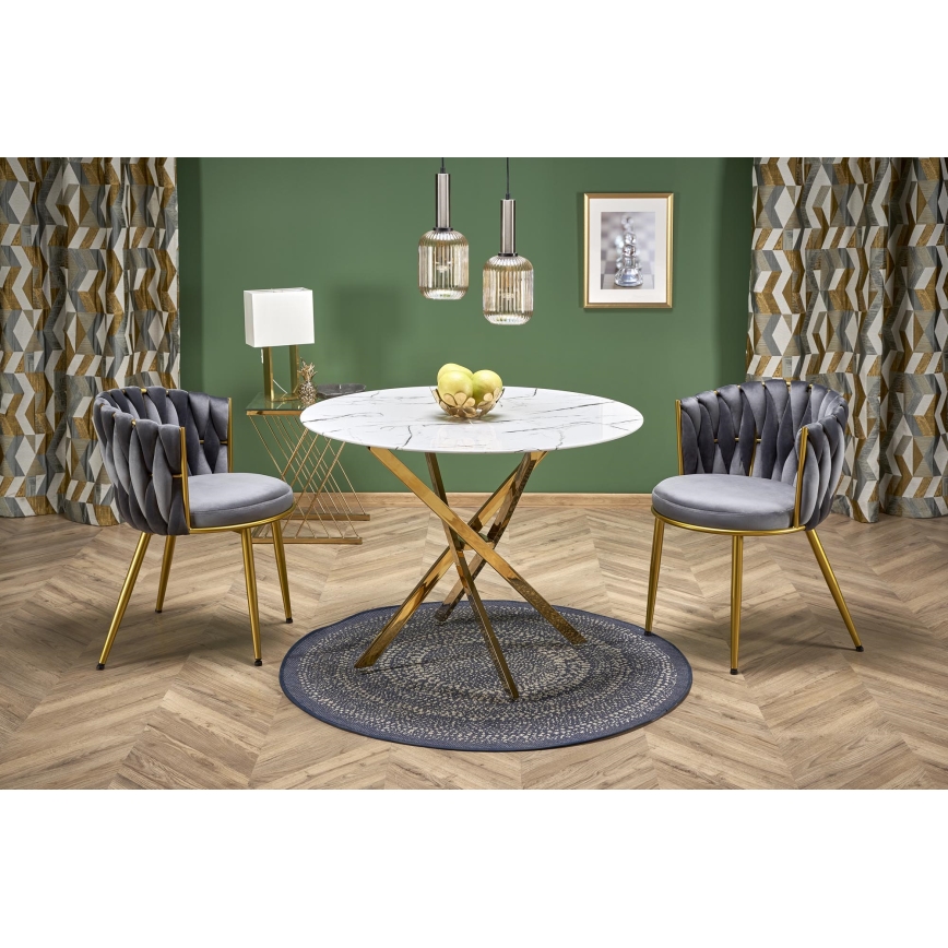 Mesa de comedor ESTEN 100 cm blanca/dorada