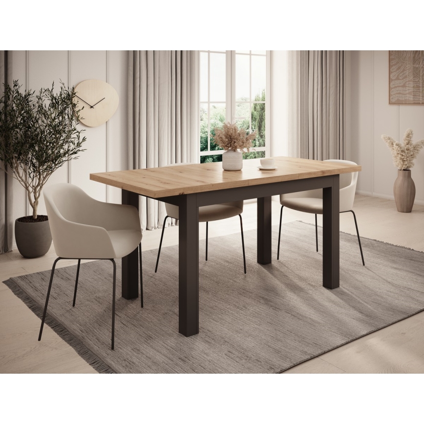 Mesa de comedor extensible DOO 120/160x75 cm roble artisan/negro