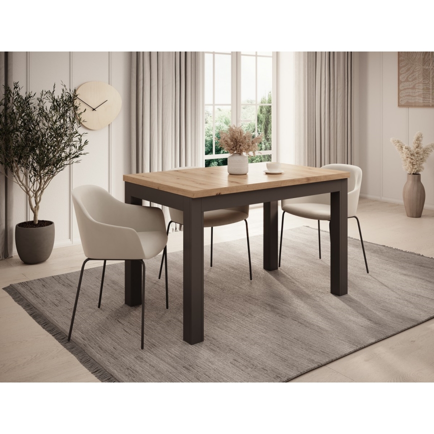 Mesa de comedor extensible DOO 120/160x75 cm roble artisan/negro