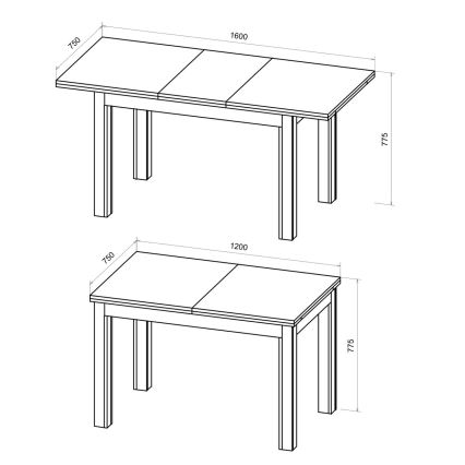 Mesa de comedor extensible DOO 120/160x75 cm roble artisan/negro