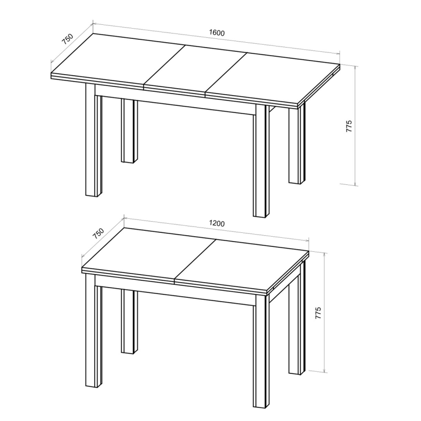 Mesa de comedor extensible DOO 120/160x75 cm roble artisan/negro