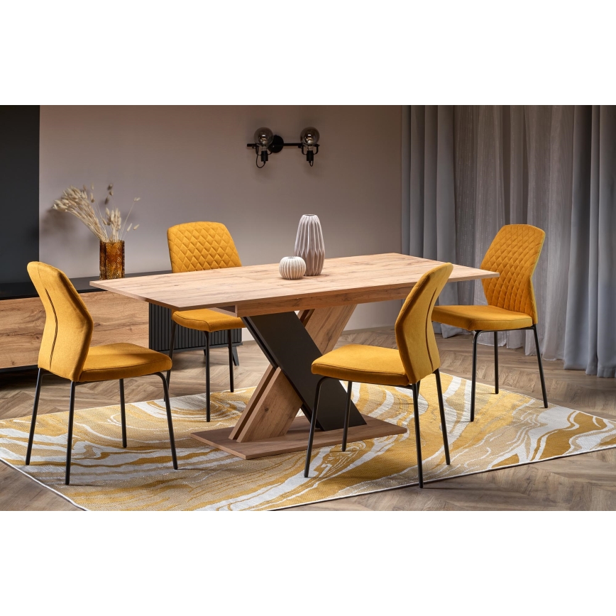 Mesa de comedor extensible DROM 130/175x85 cm roble Wotan/negro