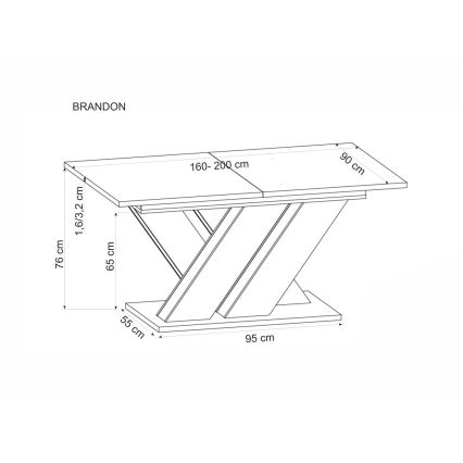 Mesa de comedor extensible DROM 160/200x90 cm roble wotan/negro