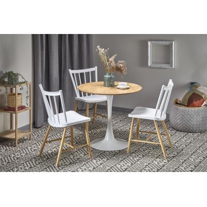 Mesa de comedor LUGI, diámetro 80 cm, marrón/blanco