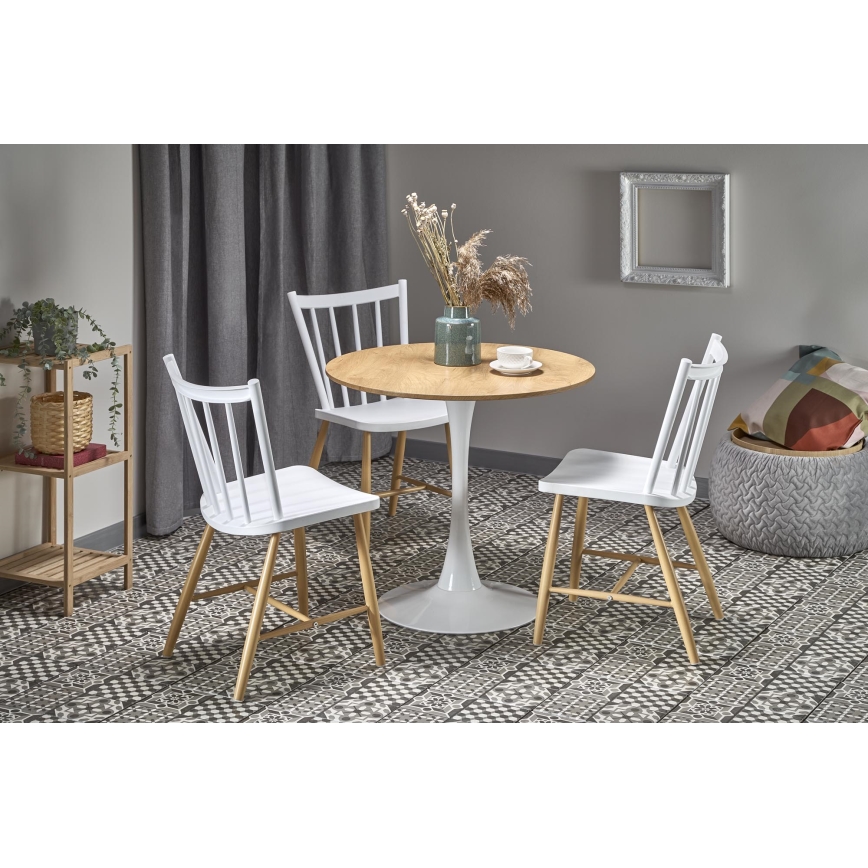 Mesa de comedor LUGI, diámetro 80 cm, marrón/blanco