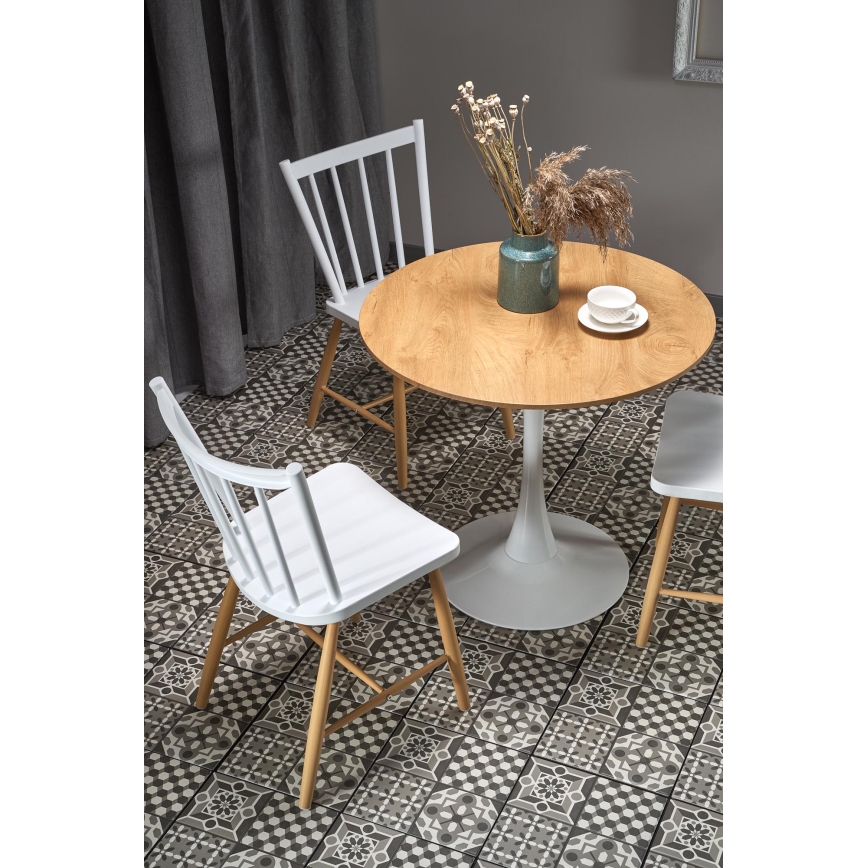 Mesa de comedor LUGI, diámetro 80 cm, marrón/blanco