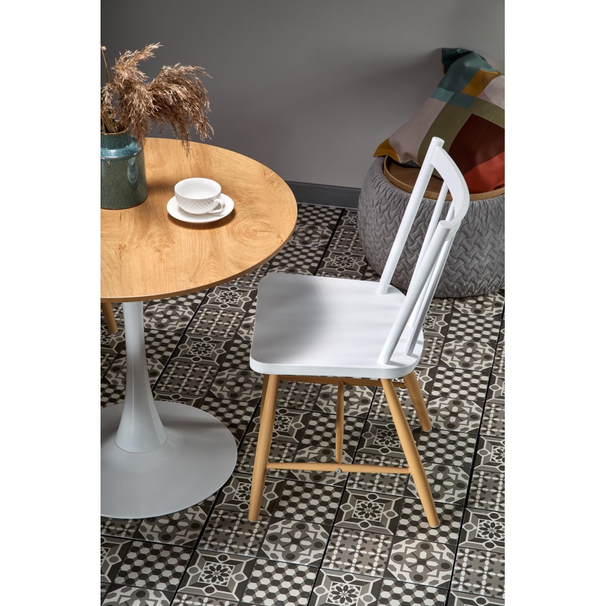 Mesa de comedor LUGI, diámetro 80 cm, marrón/blanco
