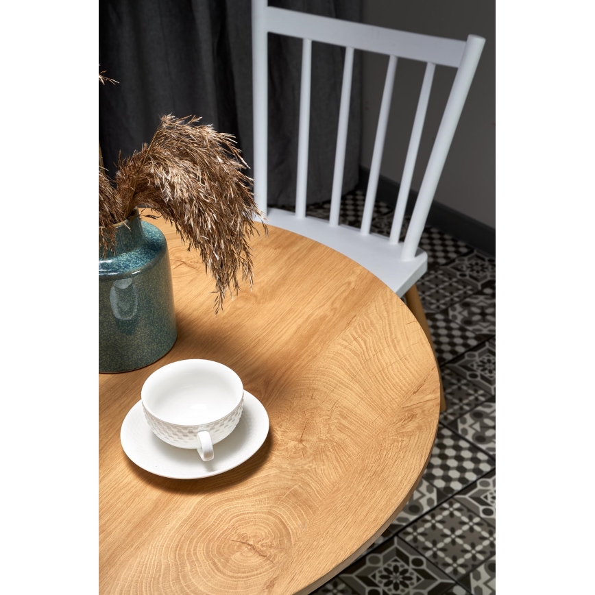 Mesa de comedor LUGI, diámetro 80 cm, marrón/blanco