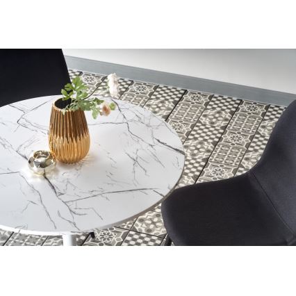Mesa de comedor PACIS, acabado efecto mármol blanco/blanco