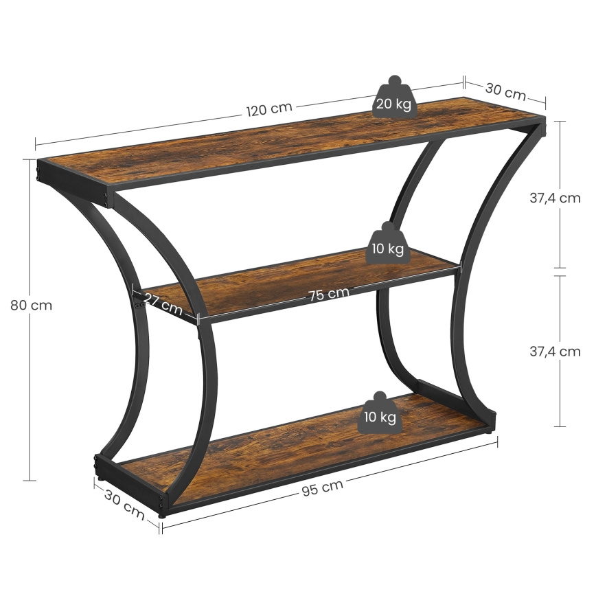 Mesa de consola ELDUR 120x30 cm marrón/negro