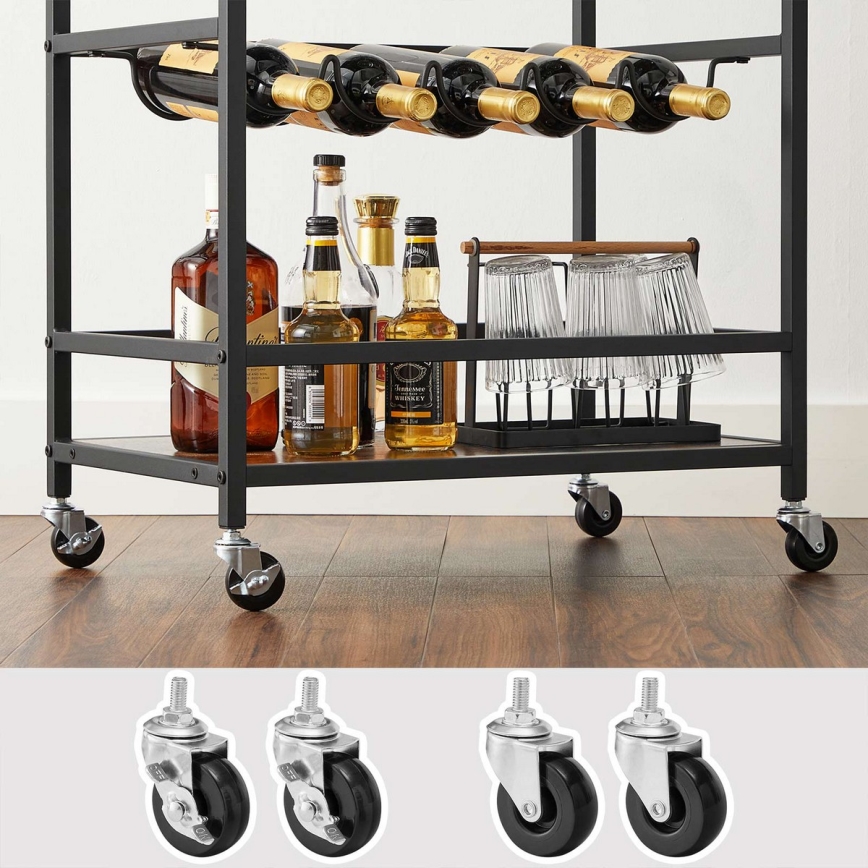 Mesa de servicio para botellas y copas MARGE marrón/negro