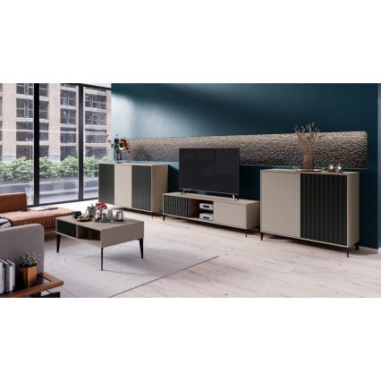 Mesa de TV con cajones RONJA taupe/negro