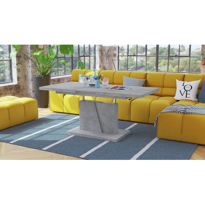 Mesa extensible de centro/comedor con tablero elevable NINO gris cemento