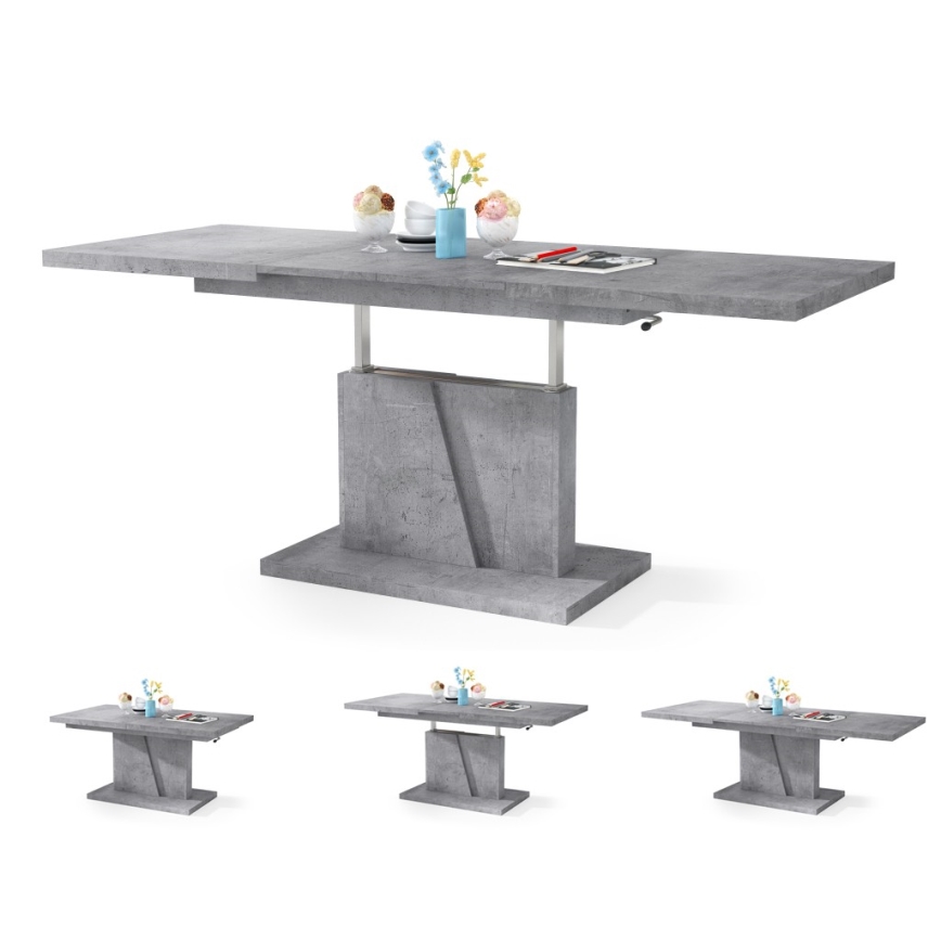 Mesa extensible de centro/comedor con tablero elevable NINO gris cemento