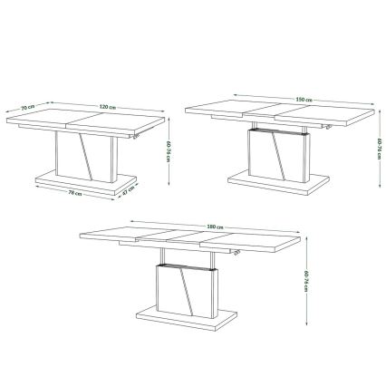 Mesa extensible de centro/comedor con tablero elevable NINO gris cemento