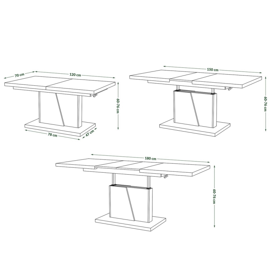 Mesa extensible de centro/comedor con tablero elevable NINO gris cemento