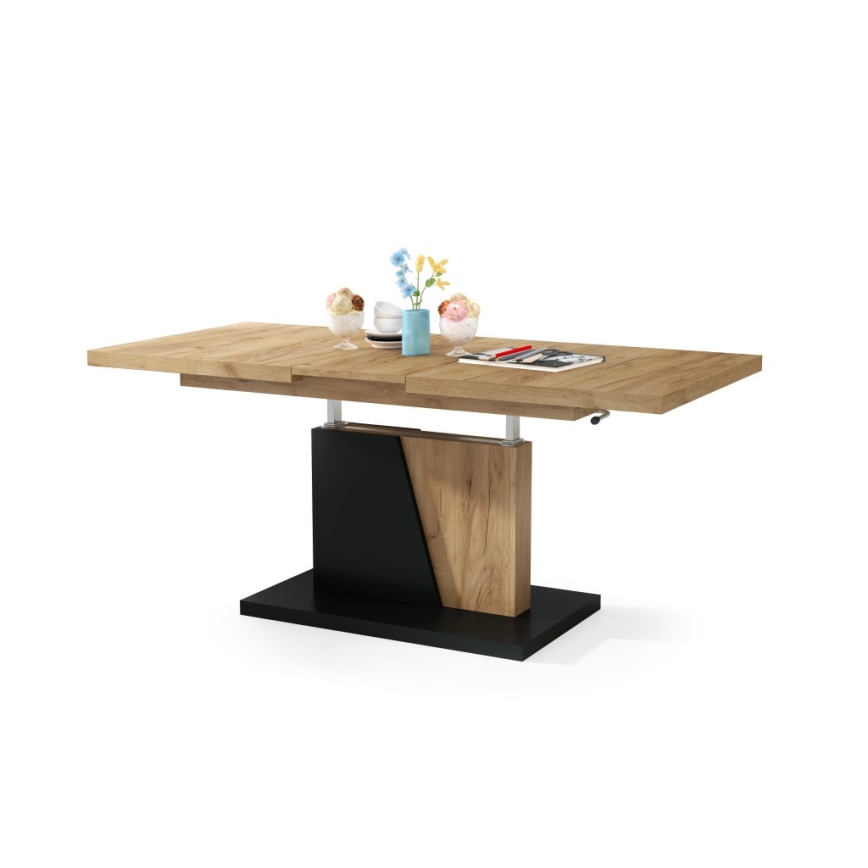 Mesa extensible de centro/comedor con tablero elevable NINO roble craft/negro