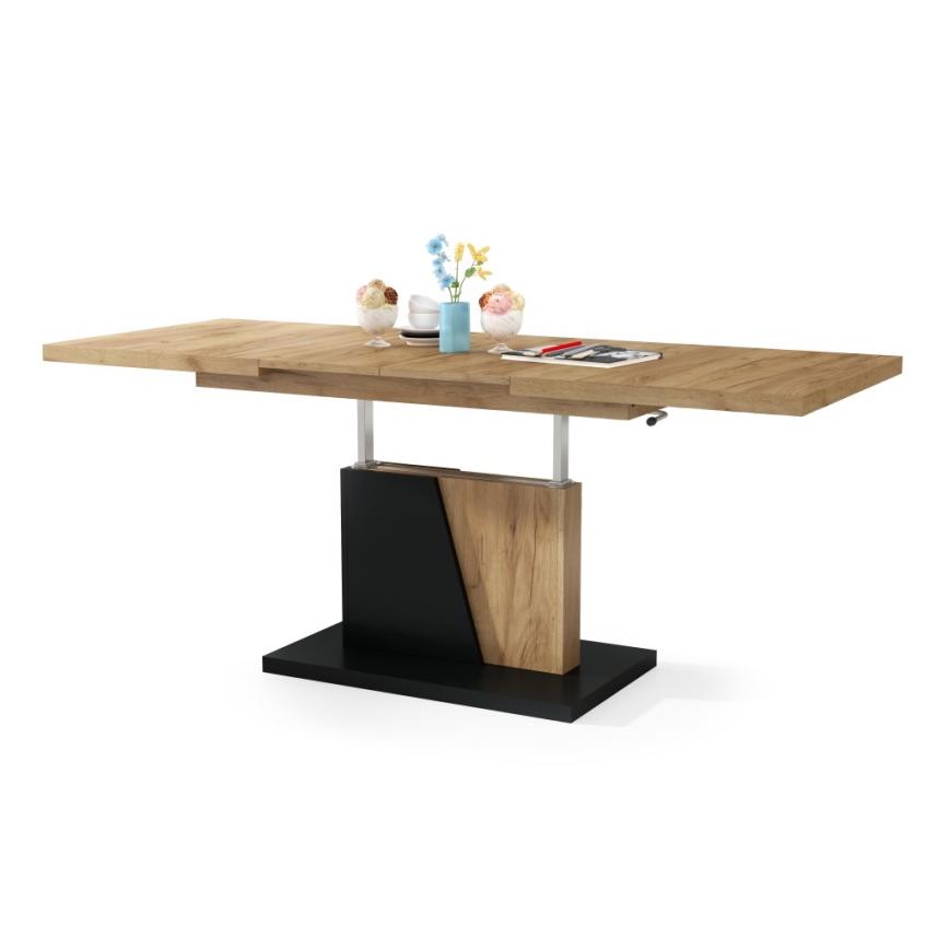Mesa extensible de centro/comedor con tablero elevable NINO roble craft/negro