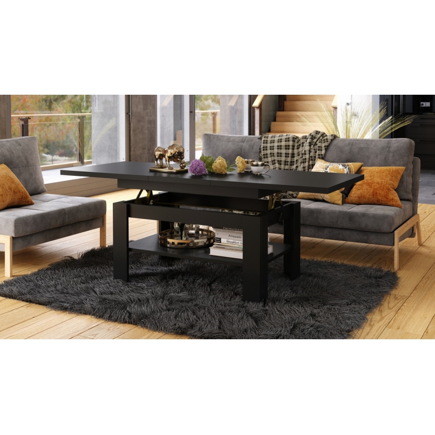 Mesa extensible de centro/comedor con tablero elevable ROY, negra