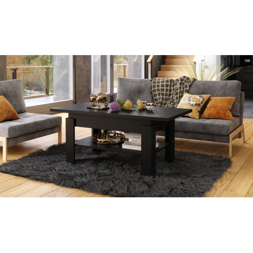 Mesa extensible de centro/comedor con tablero elevable ROY, negra