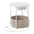 Mesita auxiliar NOIRA de 45 cm con enchufes integrados y puertos USB beige/blanco