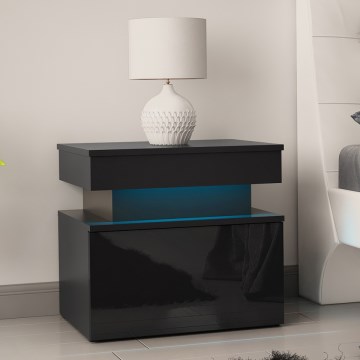 Mesita de noche con iluminación LED GLOSSA 51x55 cm negro/negro brillante