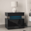 Mesita de noche con iluminación LED GLOSSA 55x51 cm negro/negro brillante